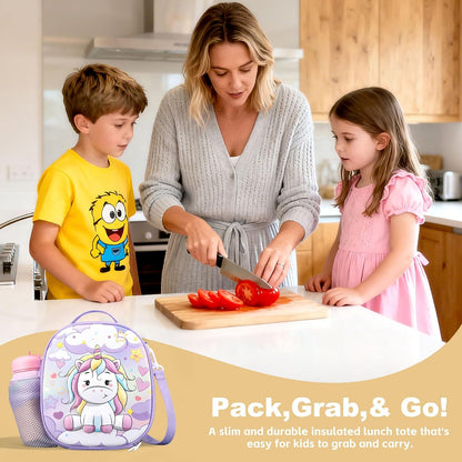Kids Lunch Box for Kids Insulated Reusable Lunch Bag Tote Durable Children Leak-proof Lunchbox with Adjustable Shoulder Strap for School Daycare Travel Picnic (Navy - 3D Dinosaur)