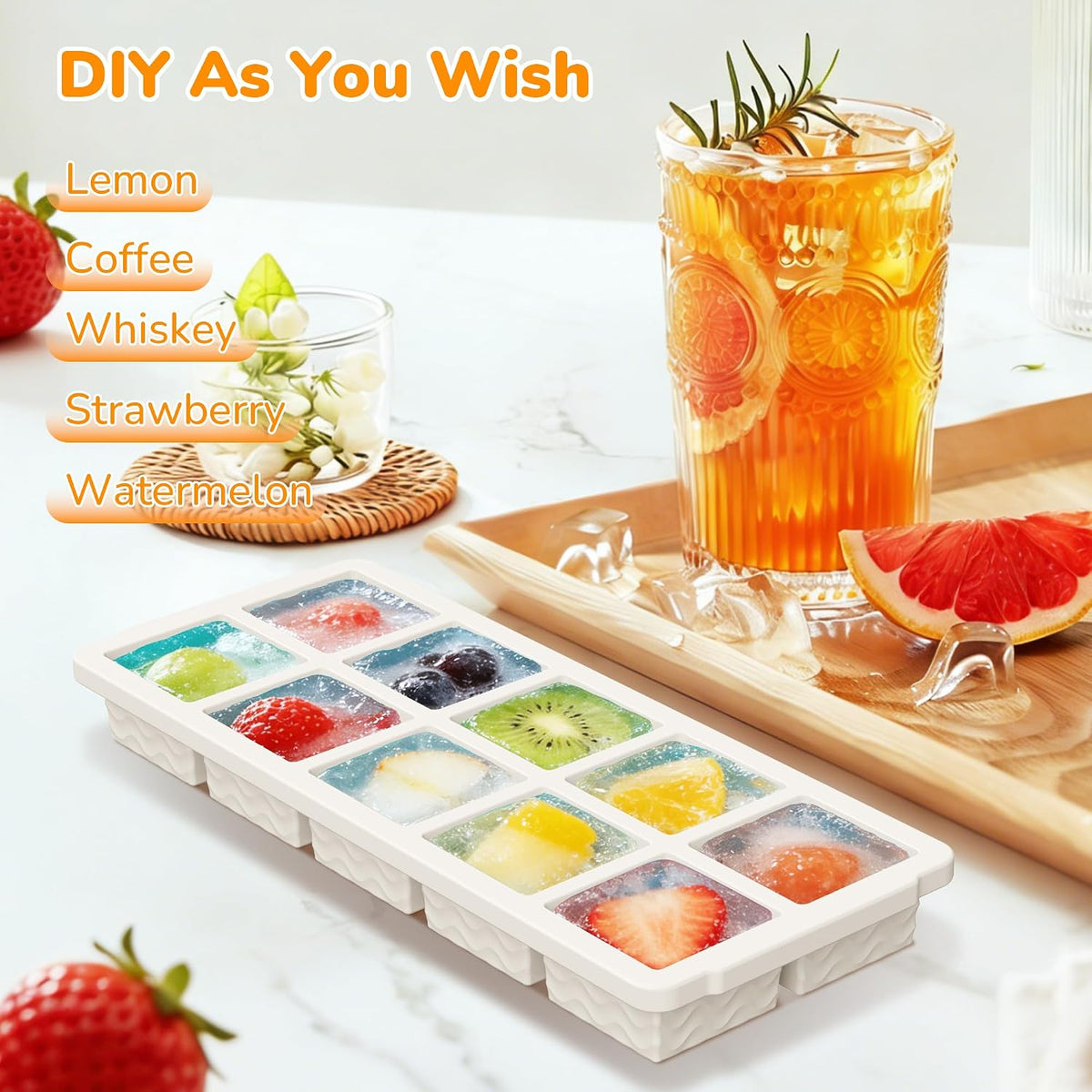 Silicone Freezer Trays with Lid (4-Pack), 1-Cup, 2-Cup, 1/2-Cup & 2-Tbsp Silicone Freezer Molds, Stackable Soup Freezer Meal Prep Containers,Ice Cube Tray for Making Sauce,Smoothies,Yogurt Bites