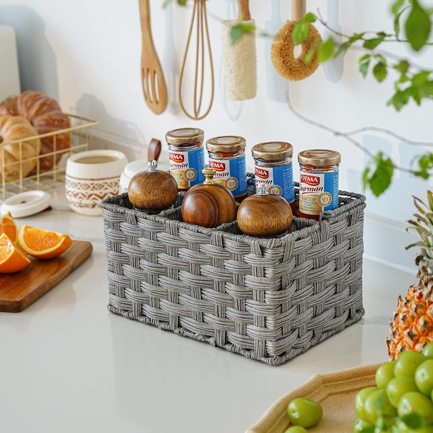 GRANNY SAYS Wicker Utensil Caddy - Picnic Basket with Handle, Organizer for Kitchen Table or Cabinet, Silverware Holder for Parties