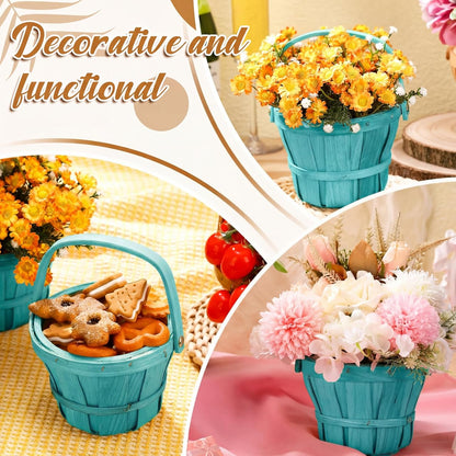 Marsui 15 Pcs Small Wooden Berry Baskets – 4 x 5.1 Inch Handcrafted Beach Baskets with Reinforced Handles, for Fruit, Market, Crafts, Gifts, Garden Picking & Decor (Brown)