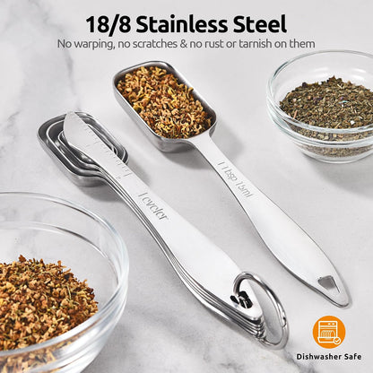 Measuring Spoons: U-Taste 18/8 Stainless Steel Measuring Spoons Set of 9 Piece: 1/16 TSP, 1/8 TSP, 1/4 TSP, 1/3 TSP, 1/2 TSP, 3/4 TSP, 1 TSP, 1/2 tbsp & 1 tbsp Dry and Liquid Ingredients