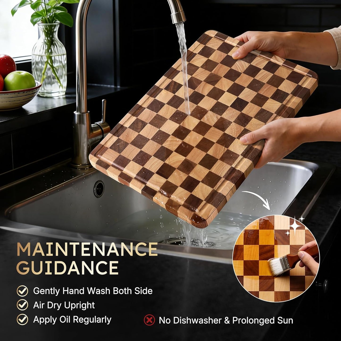 3 Packs Cutting Boards for Kitchen Checkered Cutting Board Acacia Wood Charcuterie Board Serving Heavy Duty Non Toxic Slip Butcher Block Wood Chopping Board with Juice Grooves Handles