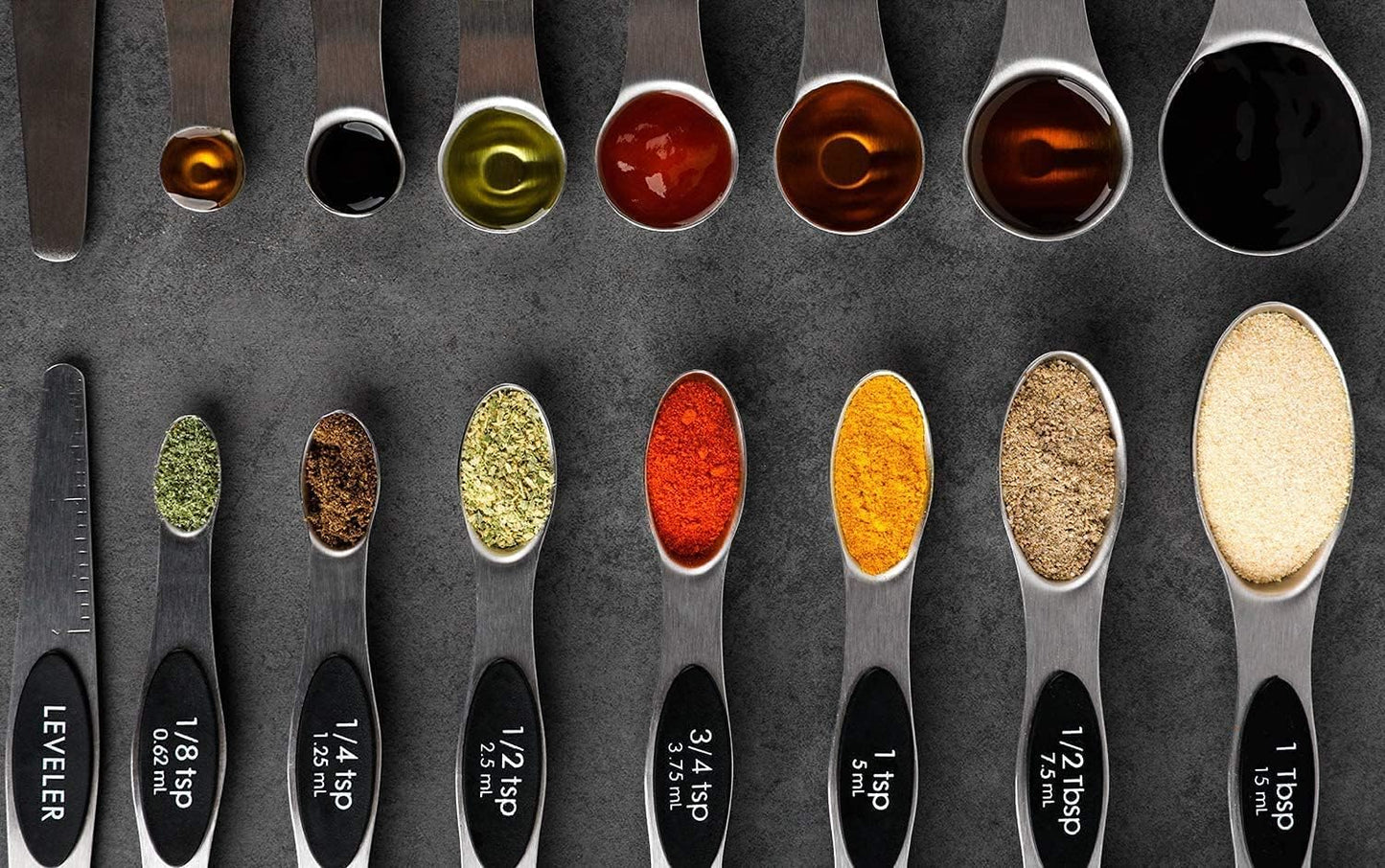 Magnetic Measuring Spoons Set of 8 Stainless Steel Dual Sided Stackable Measuring Spoons Nesting Teaspoons Tablespoons for Measuring Dry and Liquid Ingredients
