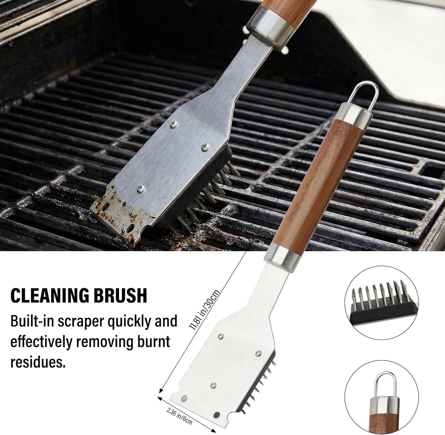 Yekale BBQ Grill Accessories Set, Grill Tools Grilling Accessories Grilling Gifts for Men - Spatula, Fork, Brush, Tongs & Cleaning Brush - Outdoor Barbecue Utensils Gifts for Men Dad Him (Sliver)