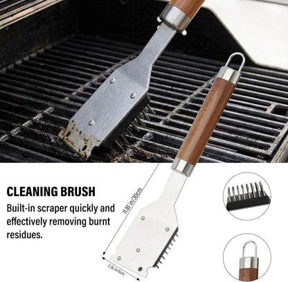 Yekale BBQ Grill Accessories Set, Grill Tools Grilling Accessories Grilling Gifts for Men - Spatula, Fork, Brush, Tongs & Cleaning Brush - Outdoor Barbecue Utensils Gifts for Men Dad Him (Sliver)