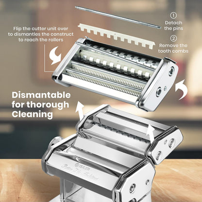 3-in-1 Pasta Maker, 9 Thickness Settings, Dough Rollers & 2 Size Cutters