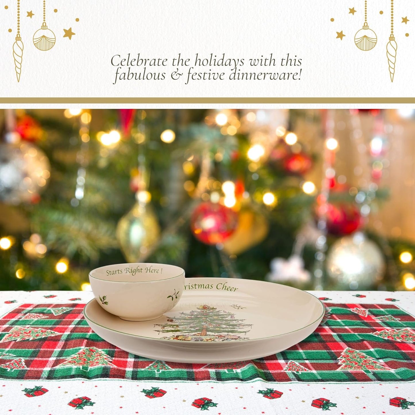 Spode Christmas Tree Chip & Dip Set, 12.5” Serving Platter with Bowl, Holiday Serveware for Appetizers, Fruit, Candy Side Dishes, Festive Treats, Dishwasher Safe, Christmas Tableware