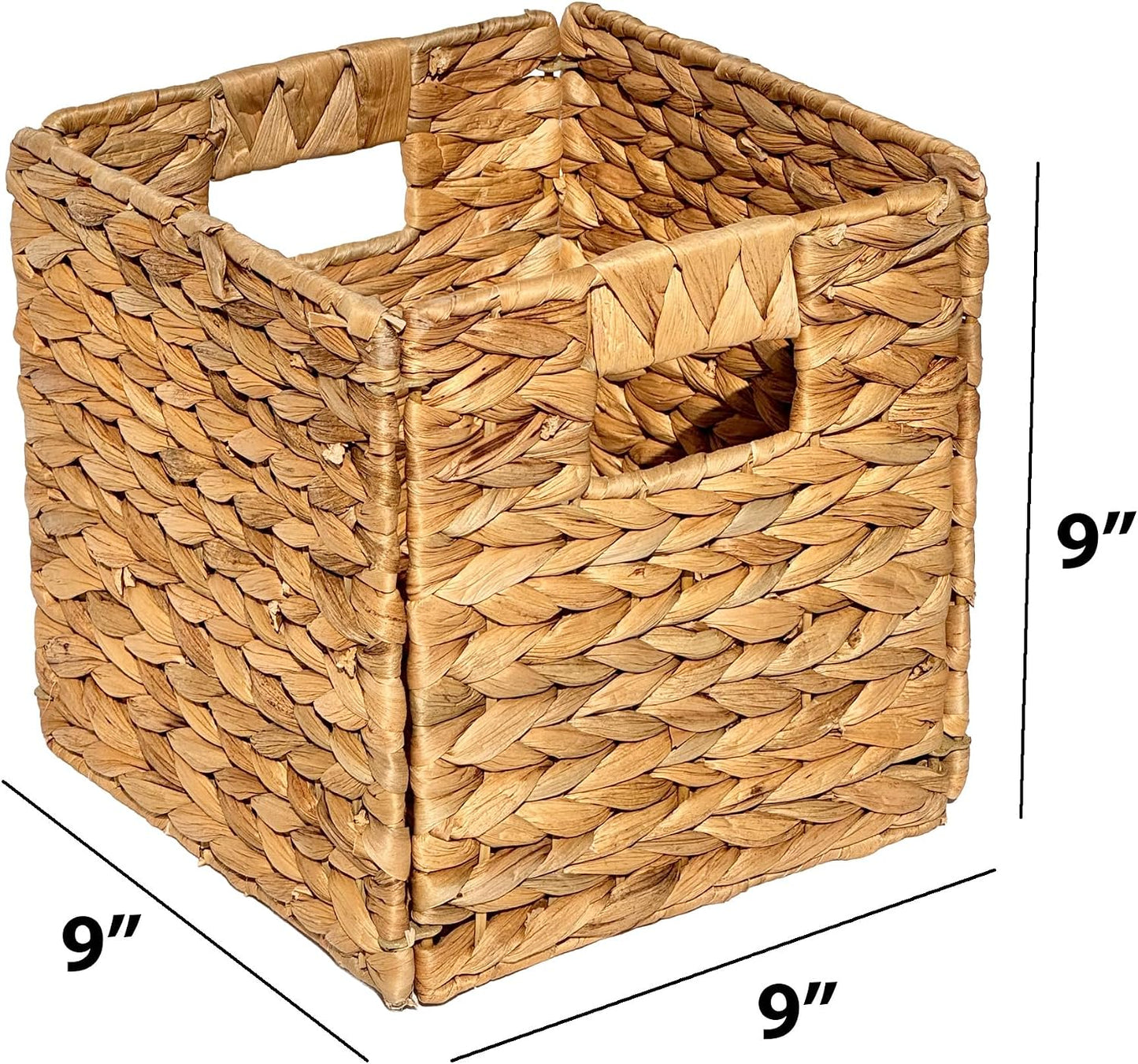 4 Hand-Woven Wicker Storage Baskets 13x11x11in, Water Hyacinth Shelf Bins | ECO-FRIENDLY & SUSTAINABLE