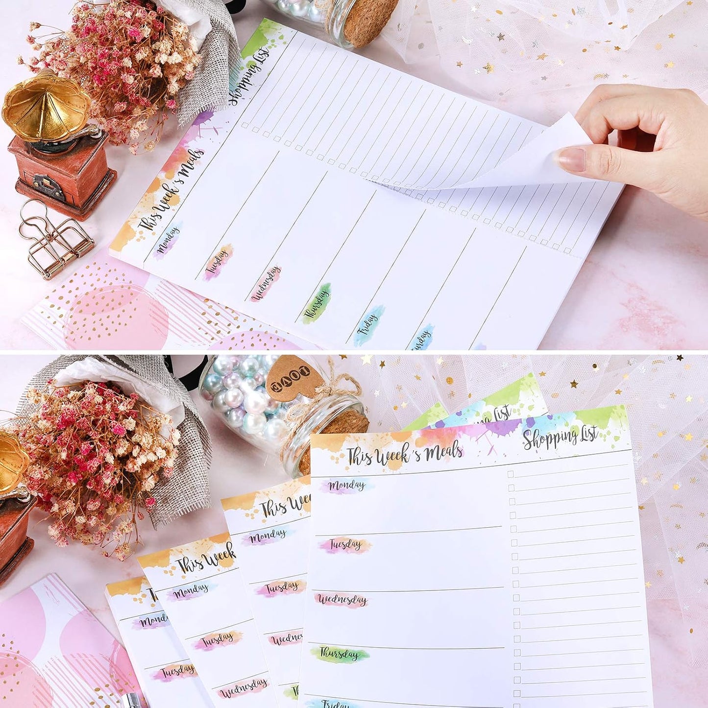 Weekly Meal Planner - Undated Magnetic Notepads with Grocery List, 7" x 9",52 Weeks, Meal Planning Pad for Refrigerator Door with Tear-Off Shopping List, Hanging Food/Menu Organizer Notepad