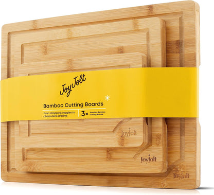 JoyJolt Bamboo Cutting Boards - Large & Small Wooden Board - Serving Cheese, Bread or Chopping Boards. Non-Slip