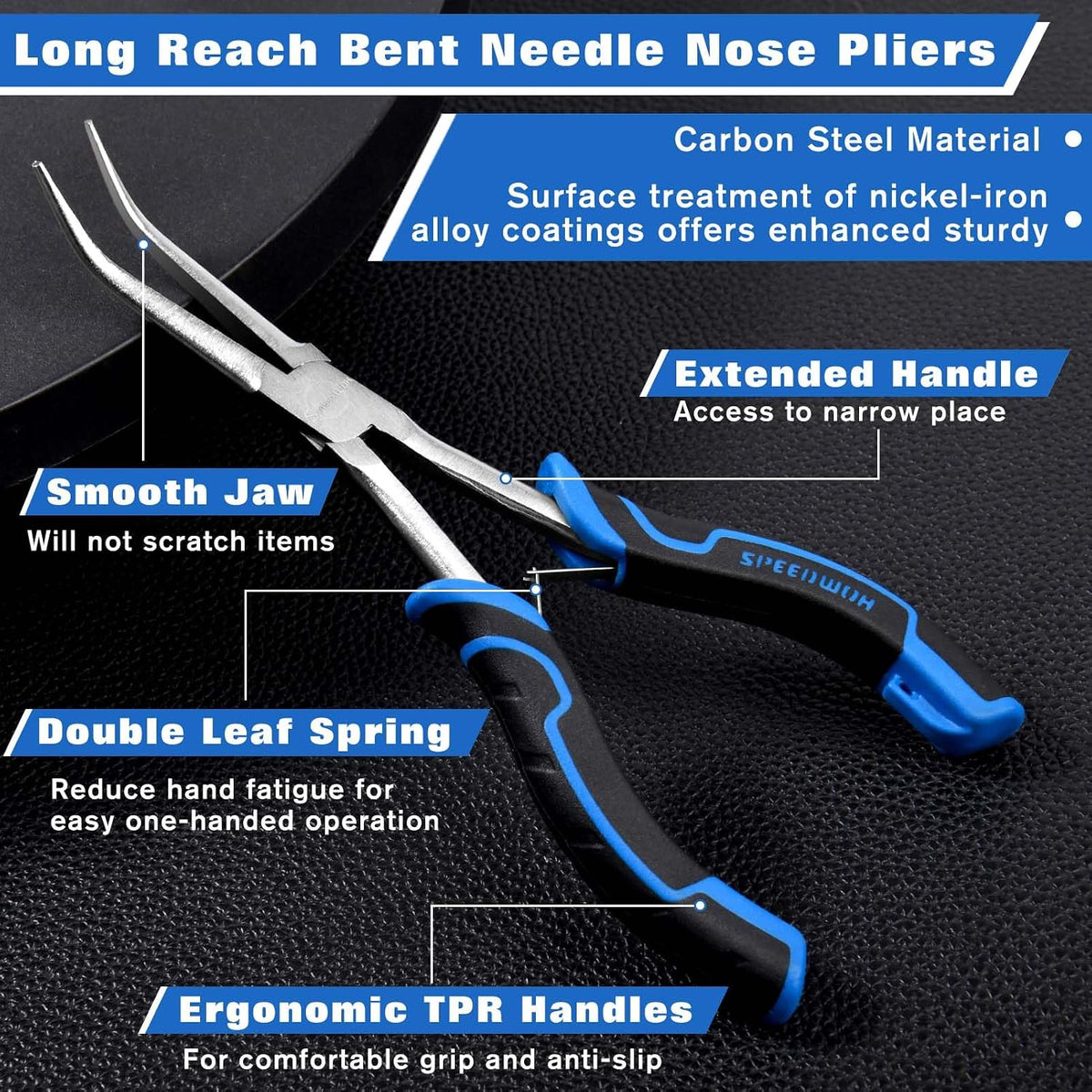 SPEEDWOX Long Reach Bent Needle Nose Pliers With Smooth Jaw Angled Needle Nose Pliers For Jewelry Making Fish Bone Pliers Tweezers Bent Chain Nose Pliers For Wire Bending And Small Object Gripping