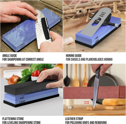 Whetstone Knife Sharpening Stone Set, Double-Sided Grit 400/1000 3000/8000