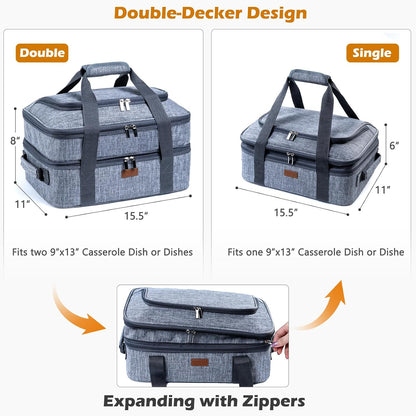 BAGSPRITE Expandable Insulated Casserole Carrier for Hot or Cold Food, Casserole Dish Carrying Case,Thermal Lasanga Lugger Tote for Pockluck, Parties, Picnic, Fits 9" x 13" Baking Dish,