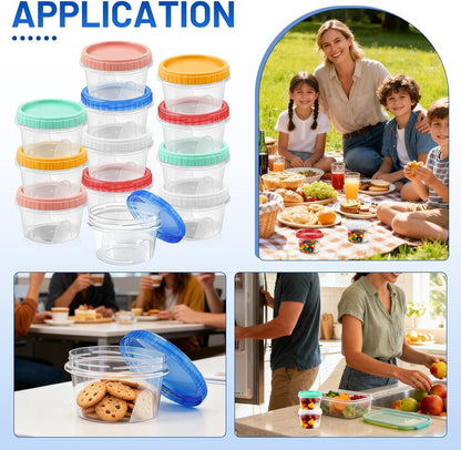 12 Pack Freezer Containers with Screw On Lids, 10oz Stackable Reusable Food Storage Container, Airtight Plastic Storage Containers with Twist Top Lids for Food Sauce Jello Soup