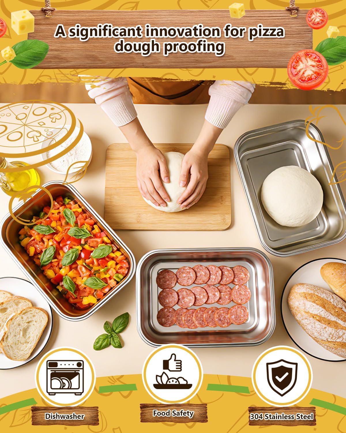 Pizza Dough Proofing Container, 29oz/850ml Stainless Steel Proofing Box with Clear Airtight Lids, Stackable Fermentation Storage for Pizza, Bread, Sourdough, Includes Dough Cutter