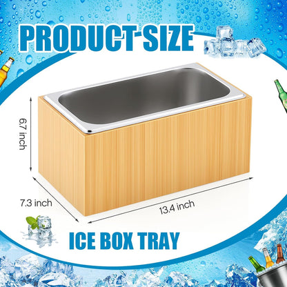 Honeydak Large Ice Housing Bin with Removable Tray Ice Holder Container Wine Beer Champagne Drink Bucket Beverage Tub for Freezer Display Buffet Counter Party Chiller (Bamboo and Steel)