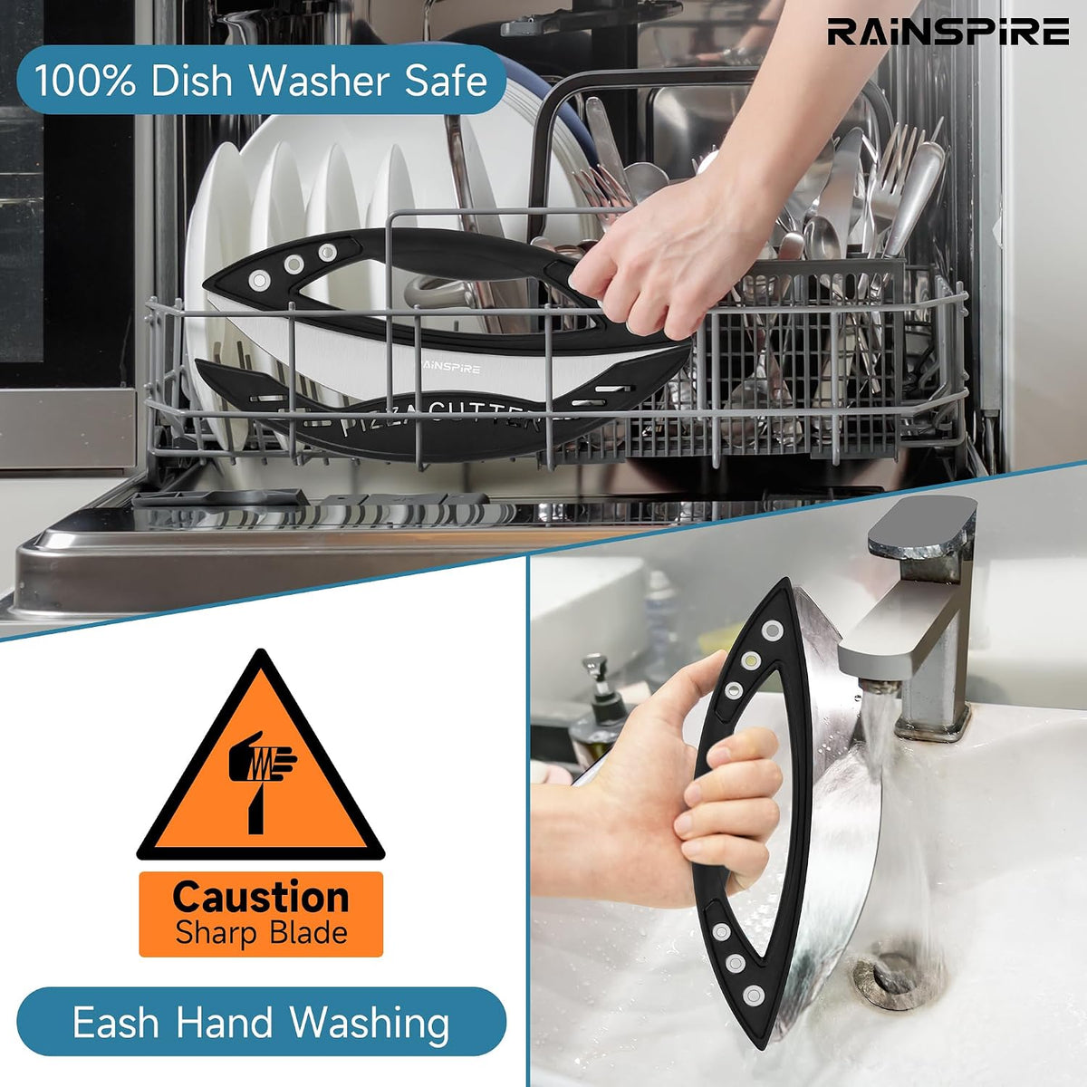 Rainspire 12" Pizza Cutter Rocker Blade Stainless Steel Pizza Rocker with Cover Sharp Blade Pizza Knife Dishwasher Safe Kitchen Gadgets Home Essentials, Black