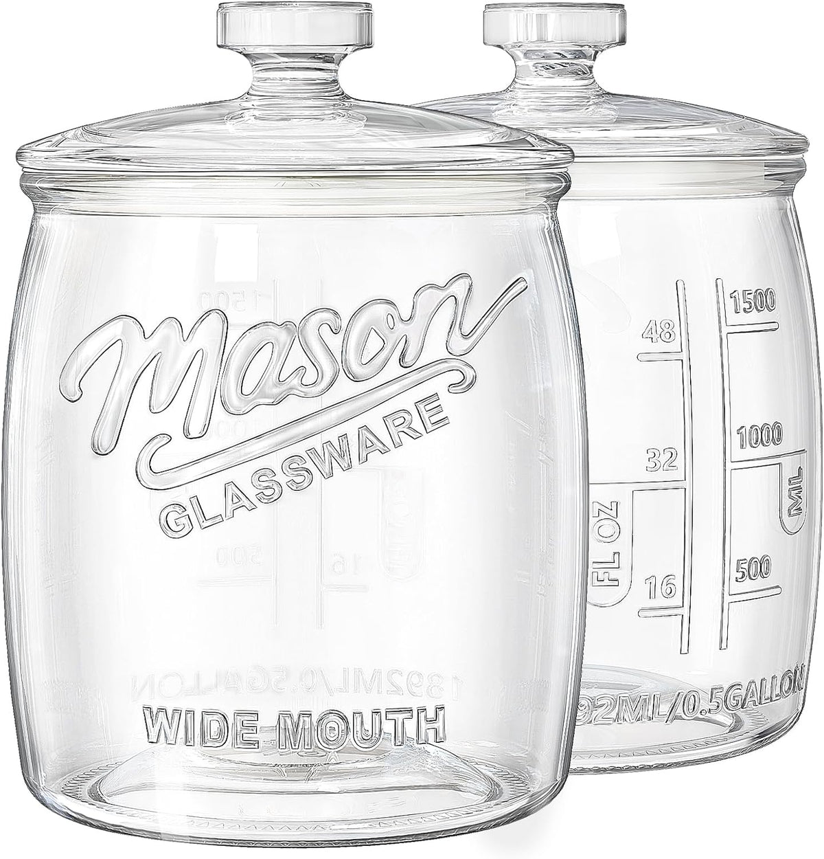 2 Pack Cookie Jar, 1/2 Gallon Glass Storage Containers with Airtight Lids, Wide Mouth Food Jars & Canisters for Kitchen, Pantry, Apothecary, Flour, Sugar, Sourdough Starter, Dog Treat, Half Gallon