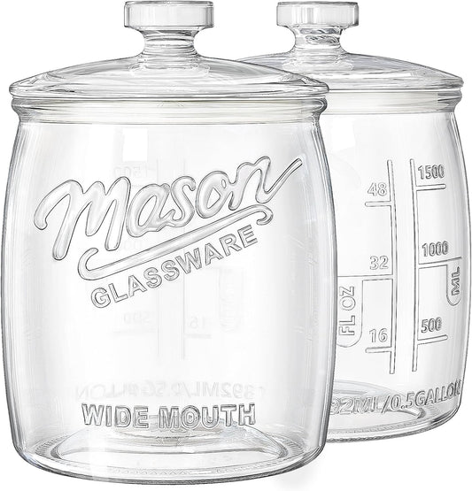 2 Pack Cookie Jar, 1/2 Gallon Glass Storage Containers with Airtight Lids, Wide Mouth Food Jars & Canisters for Kitchen, Pantry, Apothecary, Flour, Sugar, Sourdough Starter, Dog Treat, Half Gallon