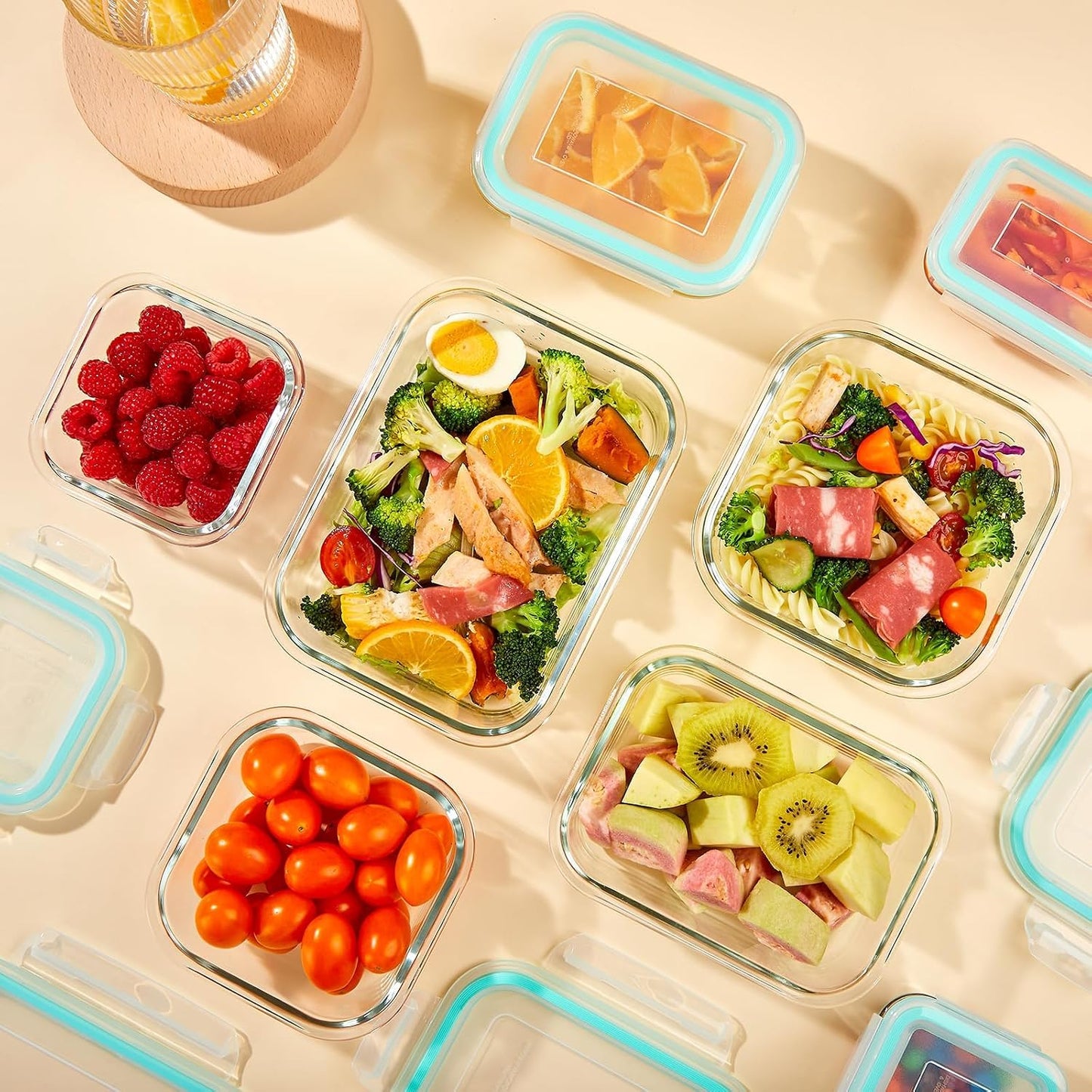 Liuruiyu 8 Pack 36OZ Glass Food Storage Containers with Lids, Meal Prep Containers, Airtight Bento Boxes with Leak Proof Locking for Microwave, Oven, Freezer and Dishwasher, BPA Free