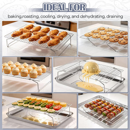 P&P CHEF 4 Tier Stackable Cooling Racks for Cooking and Baking, 15" x 10"