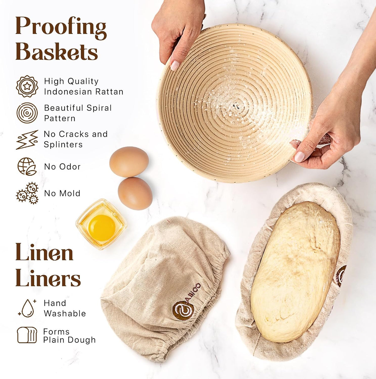 ABIOTO Banneton Baskets with Sourdough Bread Baking Supplies