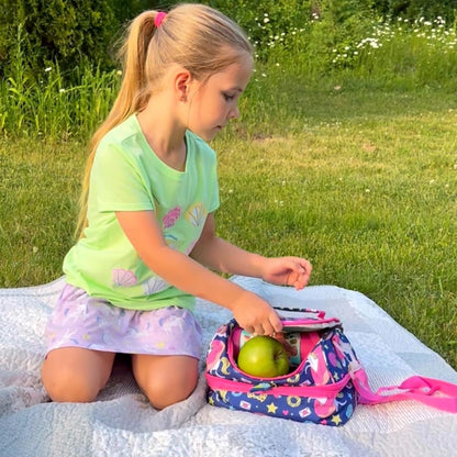 Insulated Kids Dual Compartment Lunch Bags Tote for Girls Boys Toddler School Picnic Food Cooler Thermal with Strap Lunch Boxes Blue Unicorn