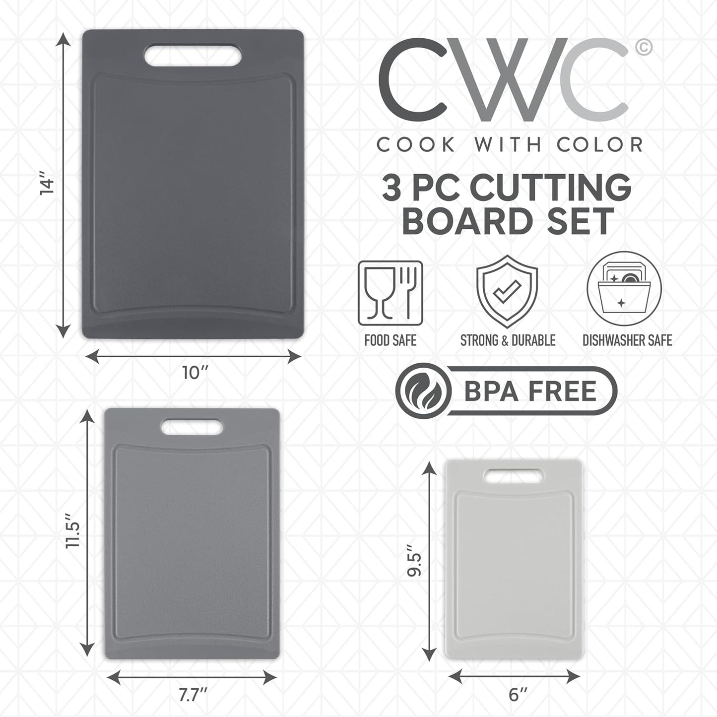 COOK WITH COLOR Non-Slip Cutting Board Set – Kitchen Essentials with Easy Grip Handle for Meat, Veggies, and Fruits, 3 Cutting Boards, Speckled White