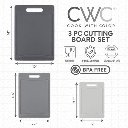 COOK WITH COLOR Non-Slip Cutting Board Set – Kitchen Essentials with Easy Grip Handle for Meat, Veggies, and Fruits, 3 Cutting Boards, Speckled White