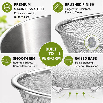 WRINGKIT 4 Pcs 304 Stainless Steel Colander Bowl Set, Dishwasher Safe