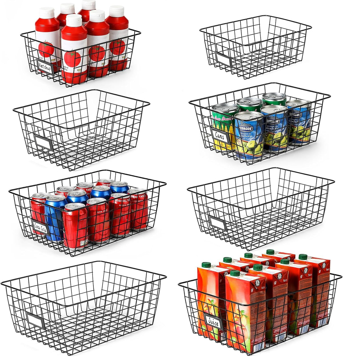 6 Pack Wire Baskets for Pantry Organization and Storage, Kitchen Organizer, 2 XXLarge & 2 XLarge & 2 Large