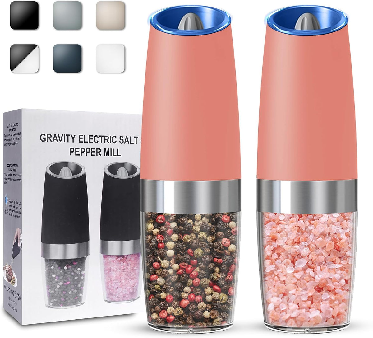 UNNEES Battery Operated Gravity Salt And Pepper Grinder Set, 2 Pcs (Black)