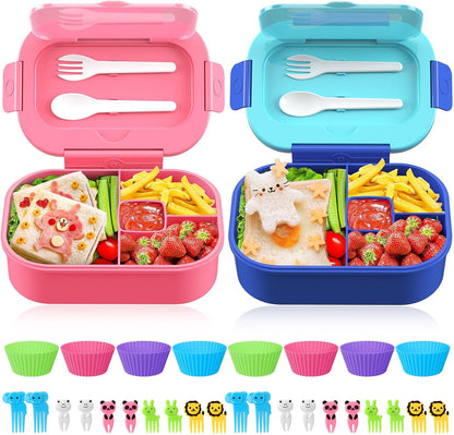 Lunch Box Kid Adult Bento Box, 4-Compartment Food Lunch Containers with Fork & Spoon, BPA Free, Leak-Proof Bento-Style Lunch Box for Work School, Microwave & Dishwasher Safe (Candy)