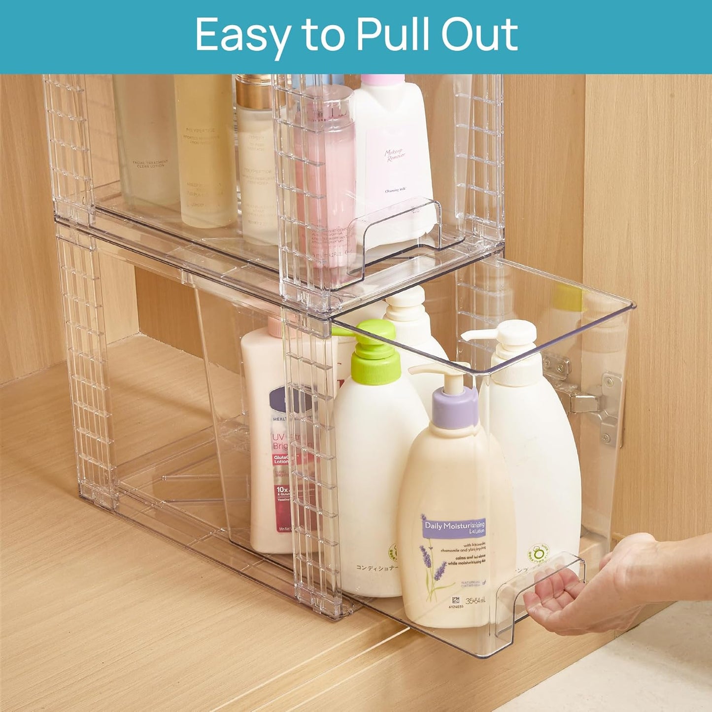 Vtopmart 4Pack Large Stackable Pantry Storage Drawers, Clear Organizer Bins with Handles, Acrylic Drawer Organizers for Kitchen, Pantry, Bathroom Undersink, Cabinet Organization and Storage