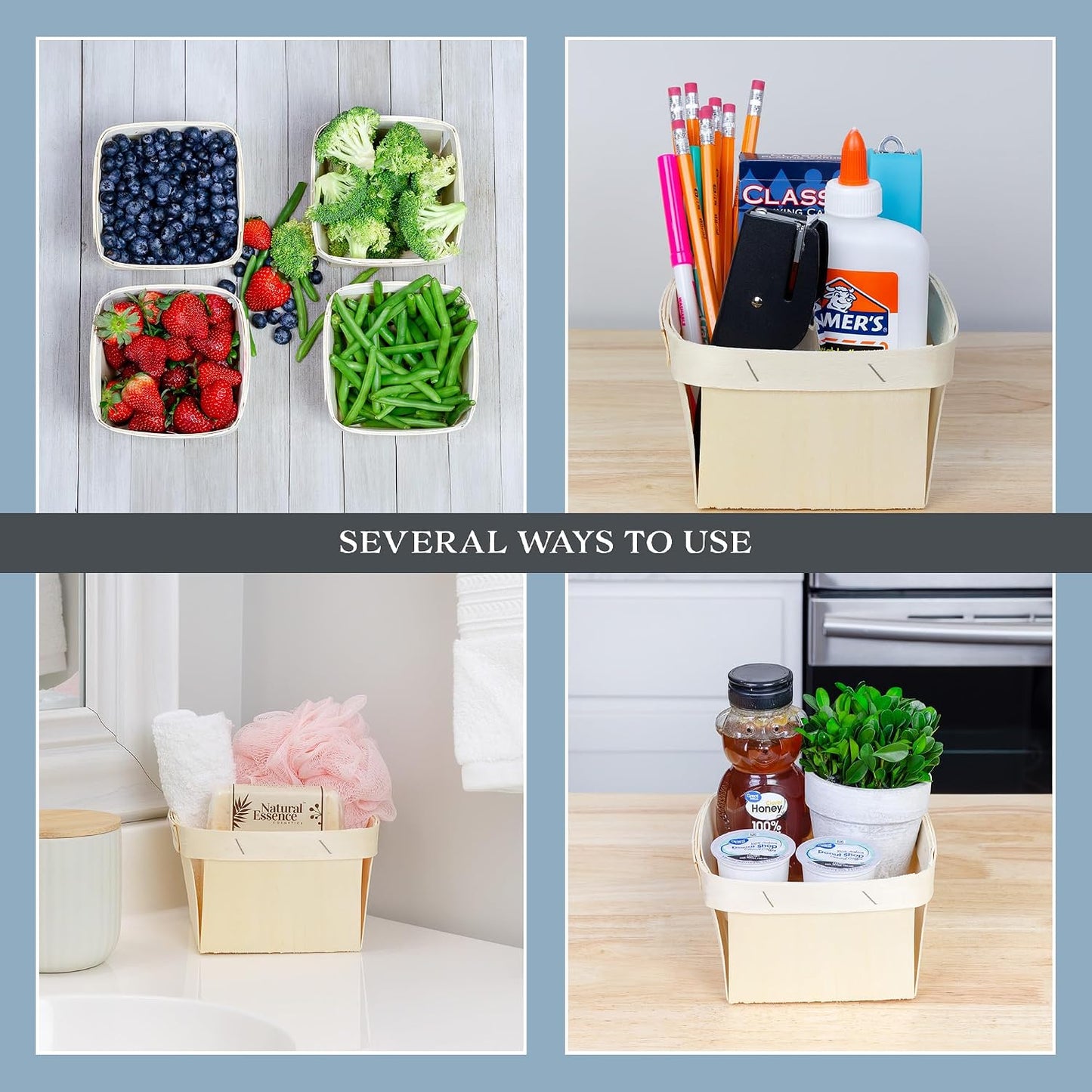 Cornucopia Brands Quart Wooden Berry Baskets (8-Pack); 5.75-Inch Square Vented Wood Boxes for Fruit Picking, Easter or Arts & Crafts