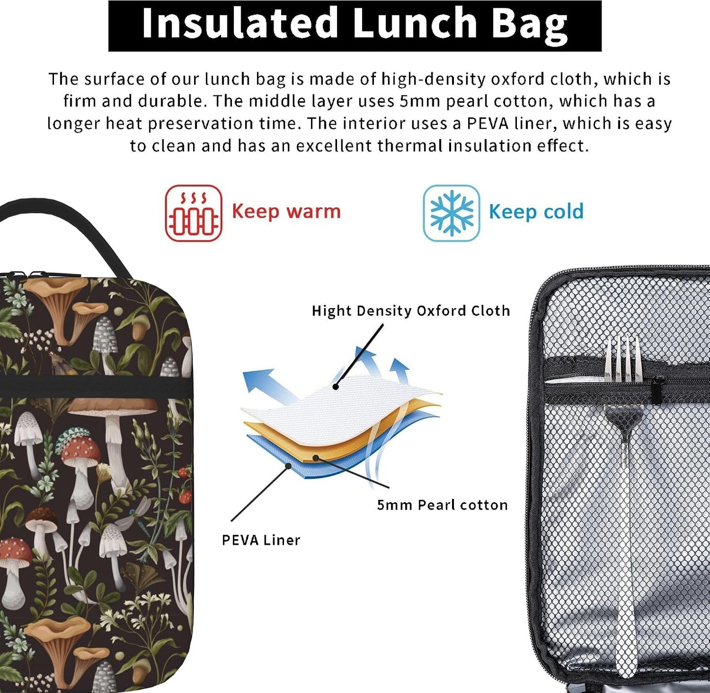 Dinosaur Volcano Insulated Lunch Bag for Women & Men, Reusable Leak-Proof Lunch Box with Cooler Compartment, Lunch Tote for Adults Work Travel Picnic Durable & Washable