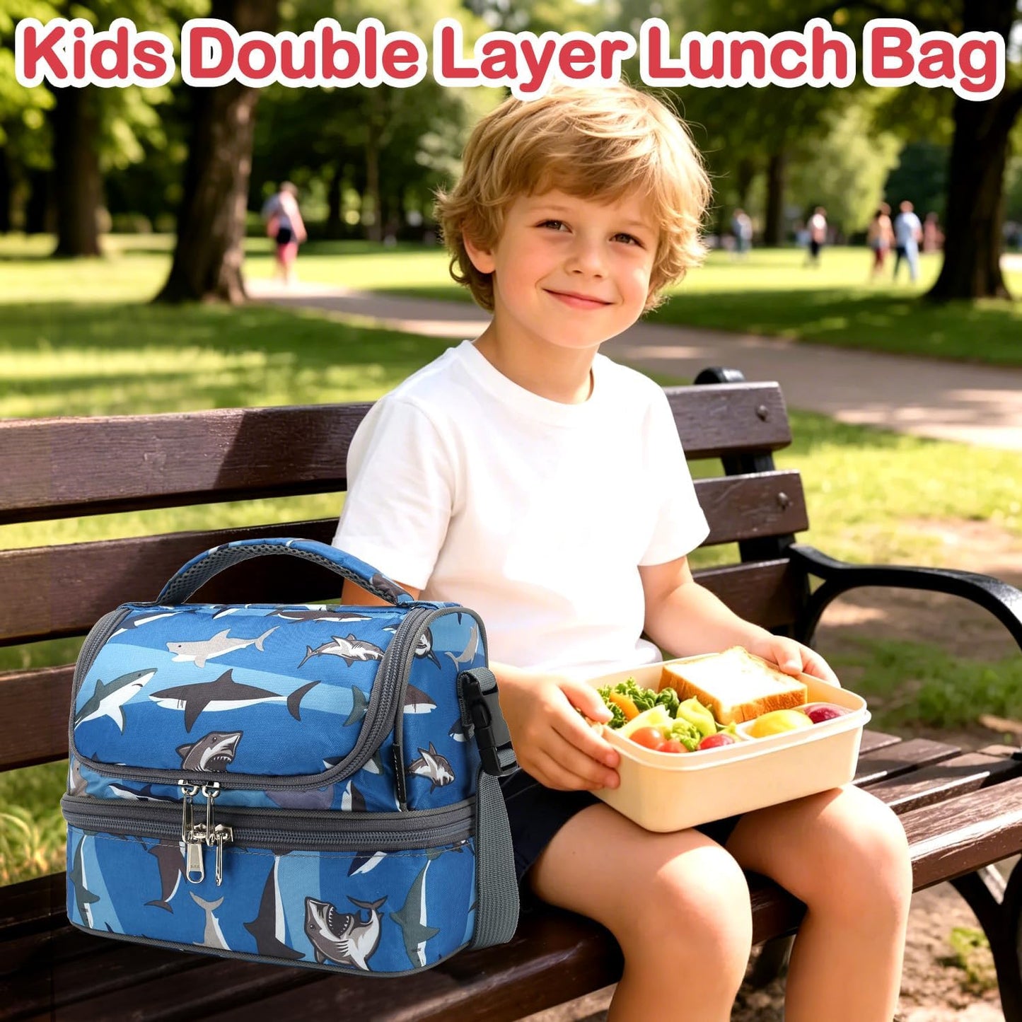 FlowFly Kids Double Decker Cooler Insulated Lunch Bag Large Tote for Boys, Girls, Men, Women, With Adjustable Strap, Unicorn