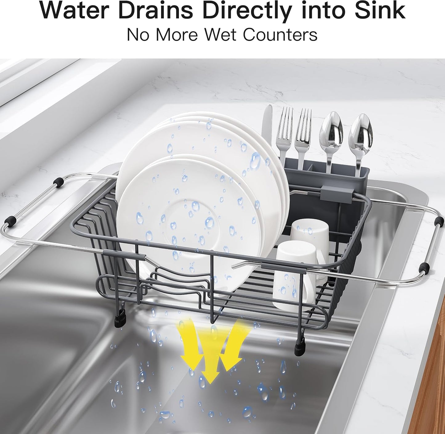 JASIWAY Dish Drying Rack in Sink, Dish Drainer with Cup and Utensil Holder
