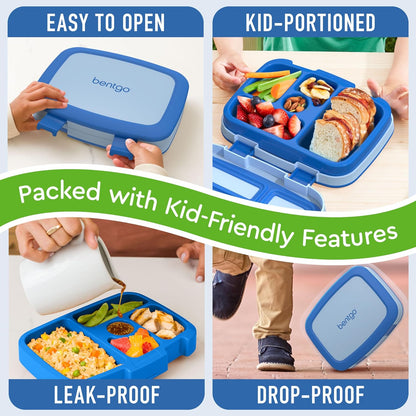 Bentgo Kids Bento-Style 5-Compartment Leak-Proof Lunch Box - Ideal Portion Sizes for Ages 3 to 7 - Durable, Drop-Proof, Dishwasher Safe, PFAS & BPA-Free & Made with Food-Safe Materials (Purple)