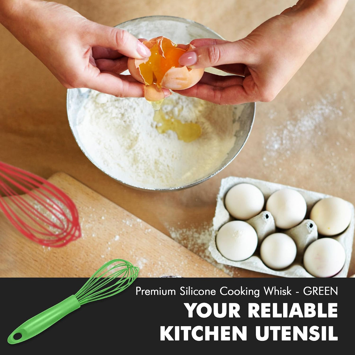 Chef Craft Premium Silicone Wire Cooking Whisk, 10.5 Inch, Red