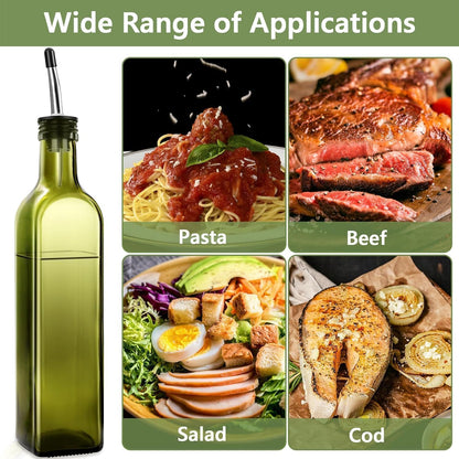 Leaflai 17oz Olive Oil Dispenser Bottle, 500ml Oil & Vinegar Cruet with 2 Stainless Steel Pourers, 2 Labels,1 Brush and 1 Funnel for Kitchen