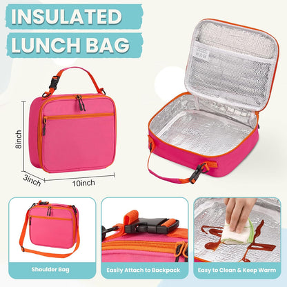 PIQUEBAR Kids Lunch Box with 8oz Thermo, Leakproof Bento Box with Insulated Bag, Kids Insulated Water Bottle with Straw, Food Lunch Container for Back to School Girls, Pink