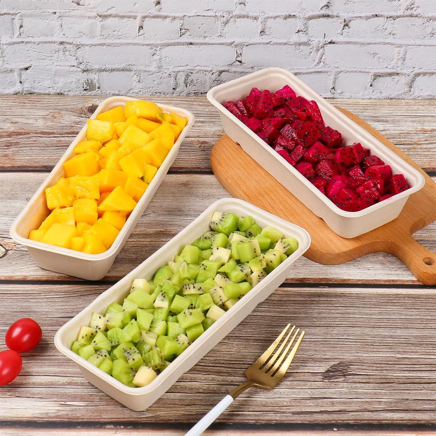 16oz disposable 3 compartments Sugarcane Fibers bowls with lid take away food containers Meal Prep Bowls 25 Pack