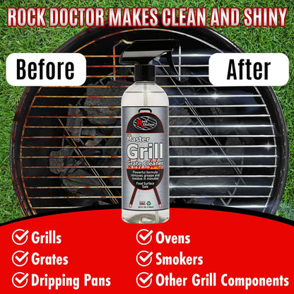Rock Doctor Master Grill Grate Cleaner, 24 oz. Cleaning Spray for Drip Pans, Oven Grates, Smokers, and Components, Non-Abrasive Liquid Solution Removes Grease, Grime, and Dried Food – Pack of 1