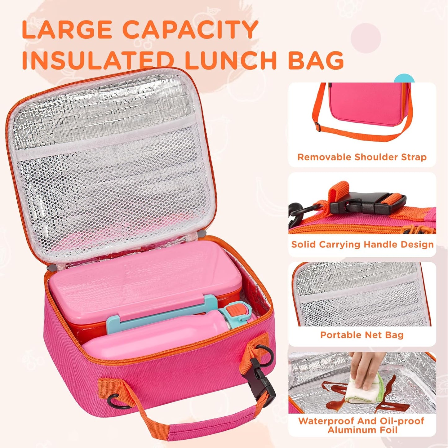 MAISON HUIS Bento Box for Kids with 8oz Soup Thermo, Insulated Lunch Bag & 17oz Water Bottle, 2-Compartment Bento Box with Built-In Ice Pack, Leak-Proof & BPA-Free (Purple)