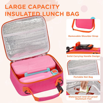 MAISON HUIS Bento Box for Kids with 8oz Soup Thermo, Insulated Lunch Bag & 17oz Water Bottle, 2-Compartment Bento Box with Built-In Ice Pack, Leak-Proof & BPA-Free (Purple)