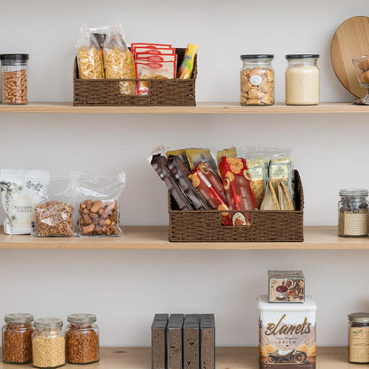 StorageWorks Water Hyacinth Pantry Storage Baskets, Wicker Baskets with Built-in Handles, Handwoven Shelf Baskets for Organizing, Pantry Organizers and Storage, 3 Pack