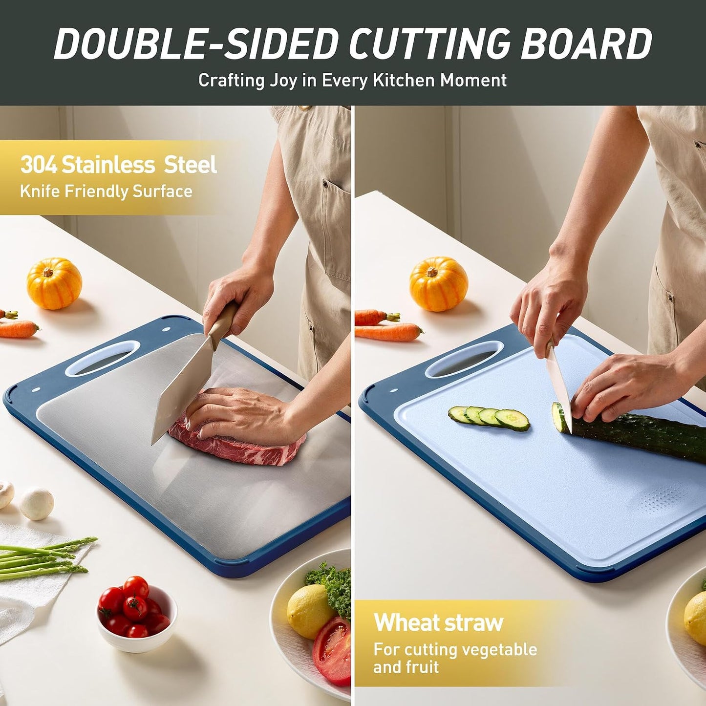 2 Packs Stainless Steel Cutting Board Set, Best Non Toxic Cutting Boards for Kitchen, Double Sided Metal Chopping Board for Meat/Fruit/Vegetables, Food Grade Kitchen Set Gift, [16”×11”+18”×12” Inch]
