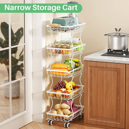 SAYZH Fruit Basket Kitchen Pantry Organizers and Storage - 4 Tier Stackable Metal Wire Basket Stand for Fruit Vegetable Snacks Jars Bins Containers Organization(Black, 4 Tiers)