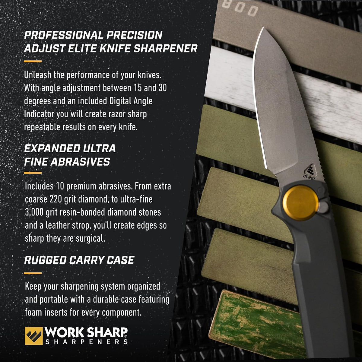 Work Sharp Professional Precision Adjust Knife Sharpener Kit - Complete Sharpening System for Kitchen, Pocket & Hunting Knives - Premium Angle-Guided Sharpening